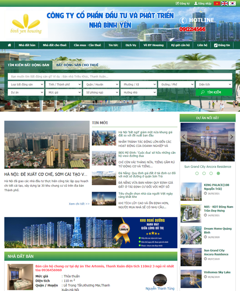 Website công ty cổ phần đầu tư nhà Bình Yên